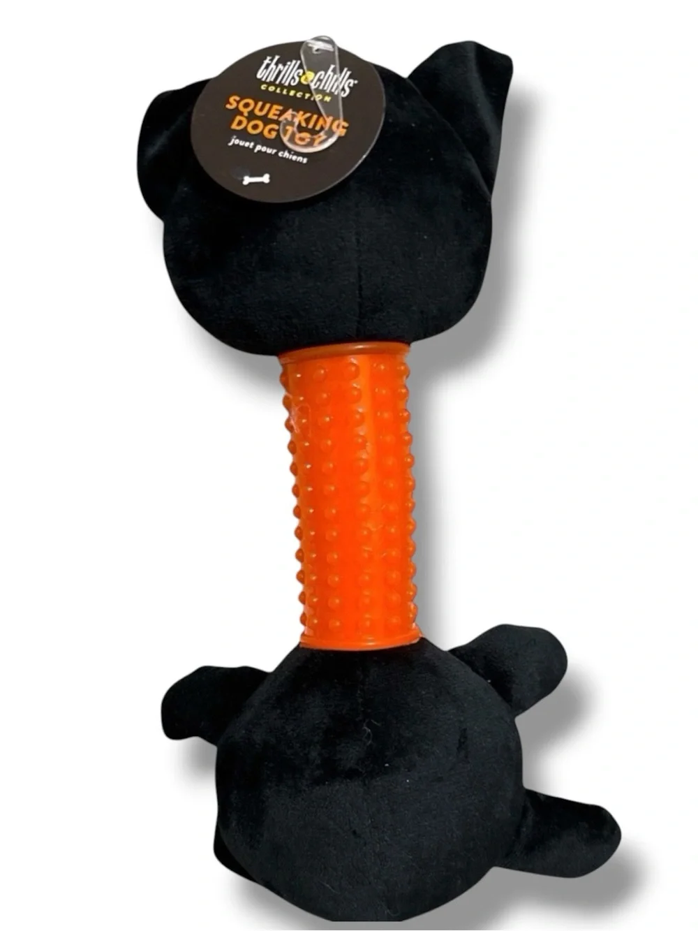 Thrills & Chills Squeaker Long Neck Glow-In-The-Dark Cat Plush Dog Toy Halloween